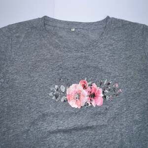 Simply Sage Market Watercolor Floral Heather Grey Graphic Tee T-Shirt Size L